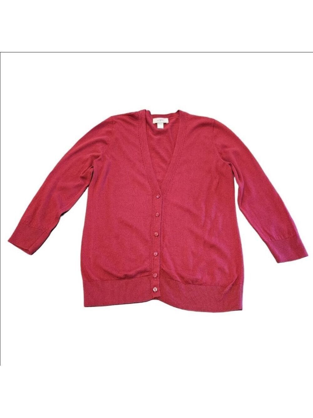 Women's LOFT Red Knit Cardigan Button-Down Sweater S